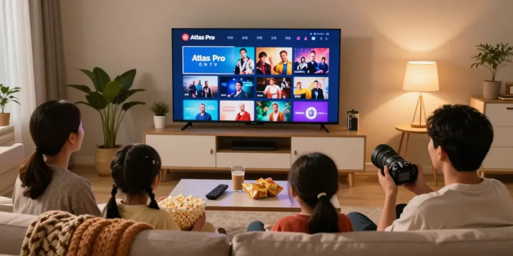 Soirée cinéma en famille avec l'interface Atlas pro ontv à la télévision